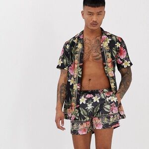 ASOS Black Floral Swim Trunk